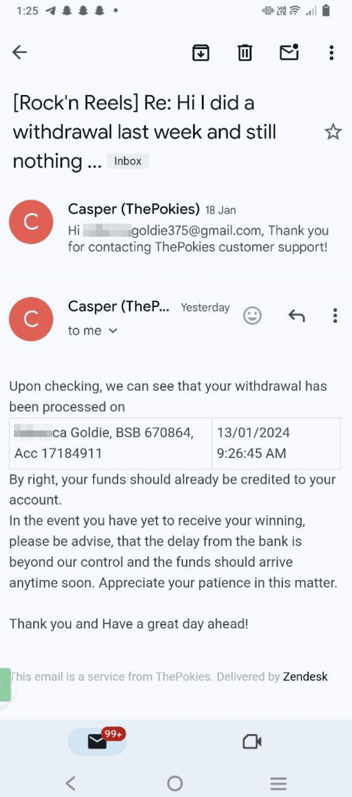 Response to a complaint from support chat thepokies